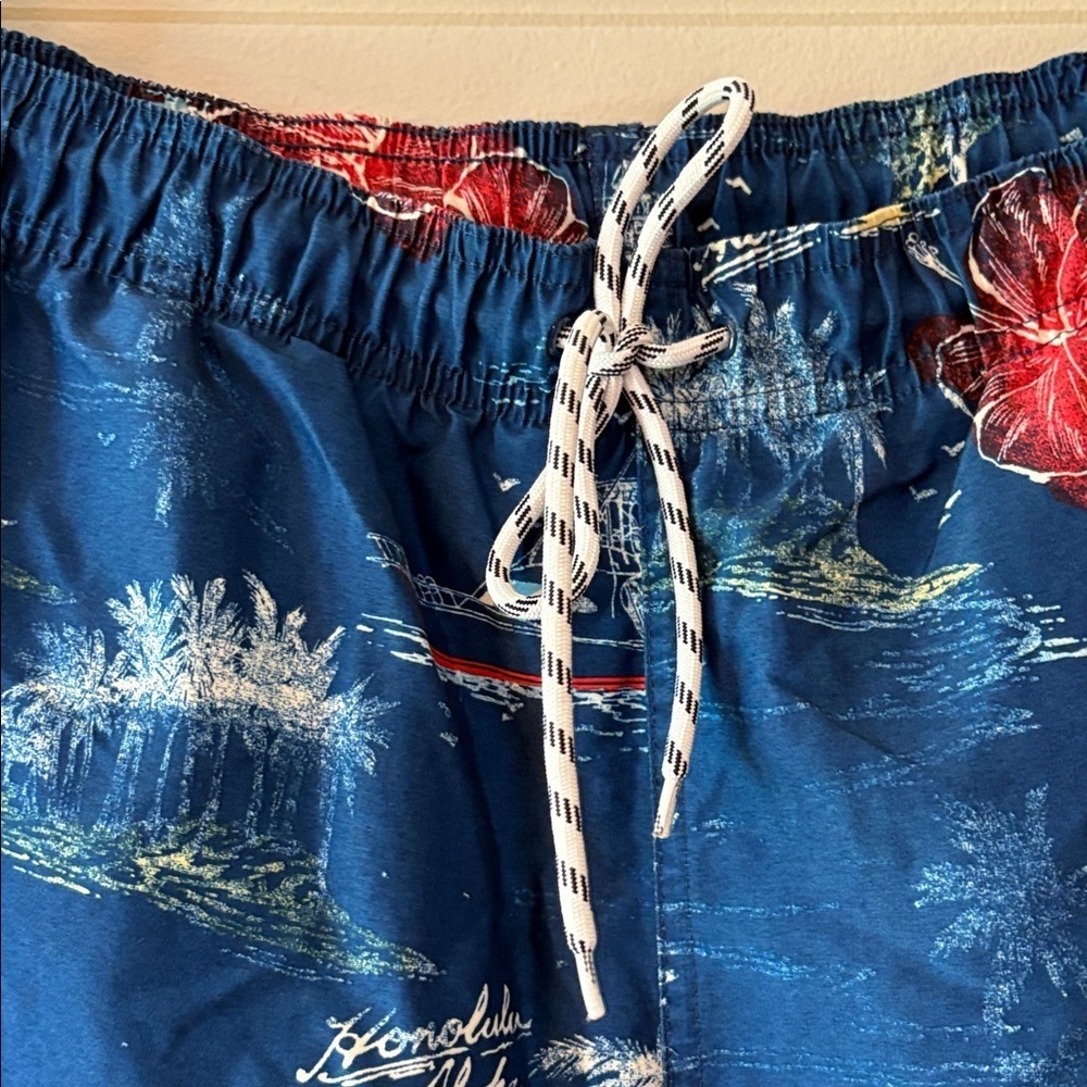 St. John's Bay Navy and Red Floral Swim Trunks Size L - Picture 3 of 6
